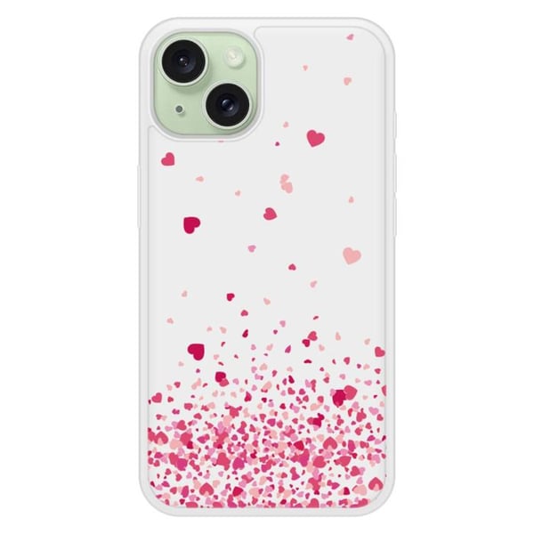 Fodral i förstärkt silikon med tryck kompatibel med Apple iPhone 15 Confetti av hjärtan i rosa
