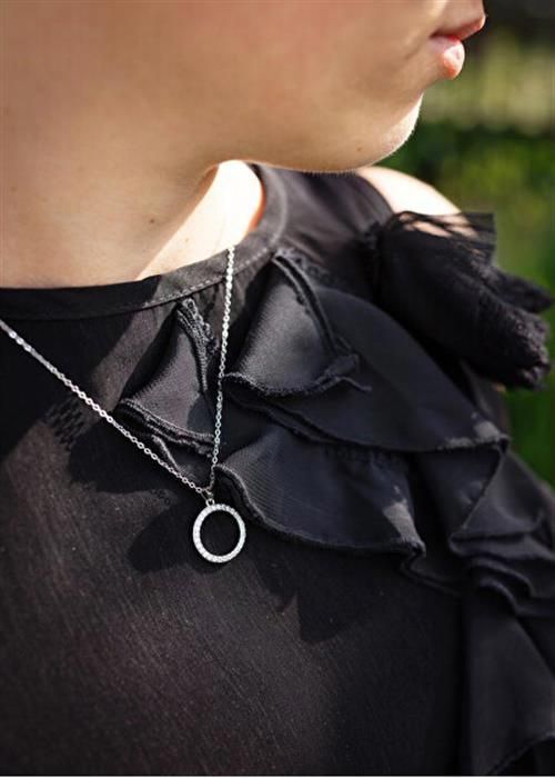Halsband - AGATO - AGS1604/47 - Sterlingsilver 925 - Pendentiv i zircon - Justerbar längd 42 cm