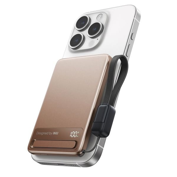 Laddare för mobiltelefon Iniu PB MagPro Slim 5k mAh Magnet+USB C Öken Titanium