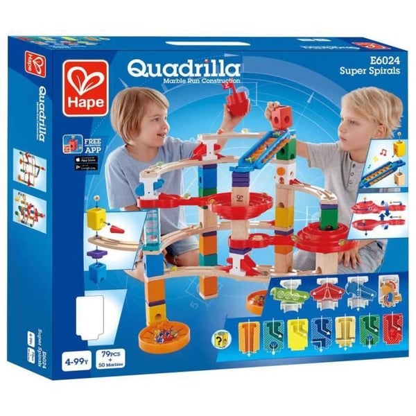Super Spirals kuglebane - HÅNDMINUT - Quadrilla - 129 dele - Legetøj til børn fra 4 år og op