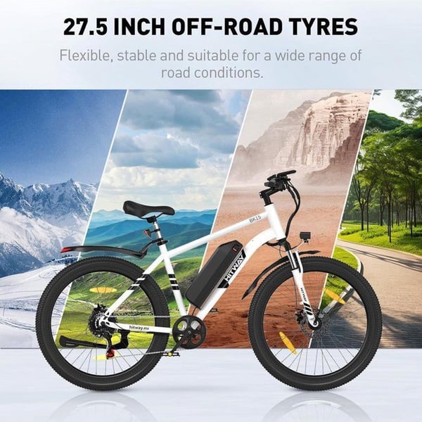 HITWAY Elektrisk Cykel 27.5", Avtagbart Batteri 36V13Ah, 7 Växlar, Räckvidd 60-100km, Elektrisk MTB, Stad E-cykel Vuxen, Vit