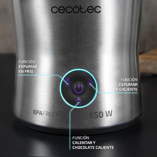Cecotec Power Moca Spume 5000 Mjölkskummare 400ml, Diskmaskinssäker karaff, alla typer av mjölk, Skumfunktion vid F
