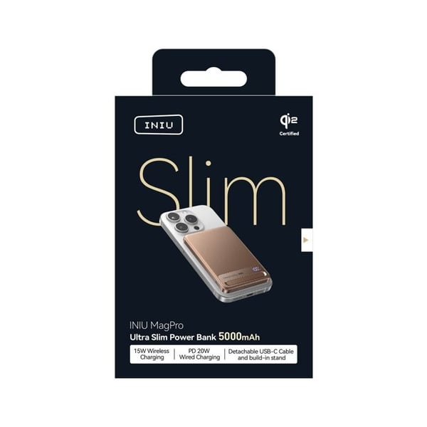 Laddare för mobiltelefon Iniu PB MagPro Slim 5k mAh Magnet+USB C Öken Titanium