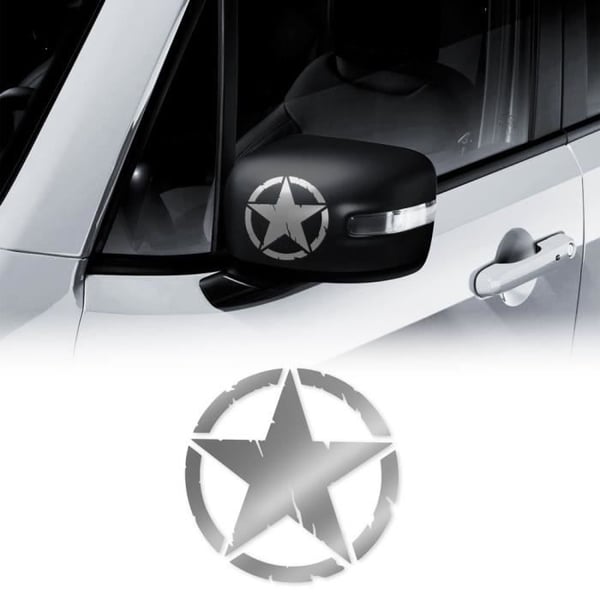 Army Star Stickers för Jeep Renegade Speglar, Silver, Diam. 9 cm, 2 stycken