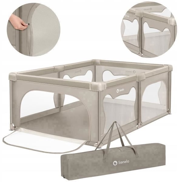 Lekegrind Bébé LIONELO Willow - 127 x 187 cm - Nätväggar - Stort säkerhetslekområde - Skyddsnät - Beige