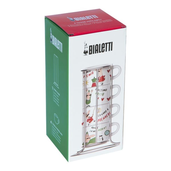 Sæt med 4 stabelbare espresso-kopper Italia med holder - Bialetti
