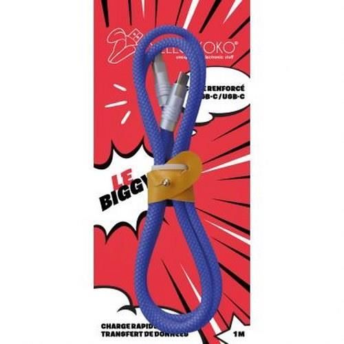 Förstärkt USB C/USB C-kabel Biggy Model 1m vändbar kontakt YELLO KOKO Blå