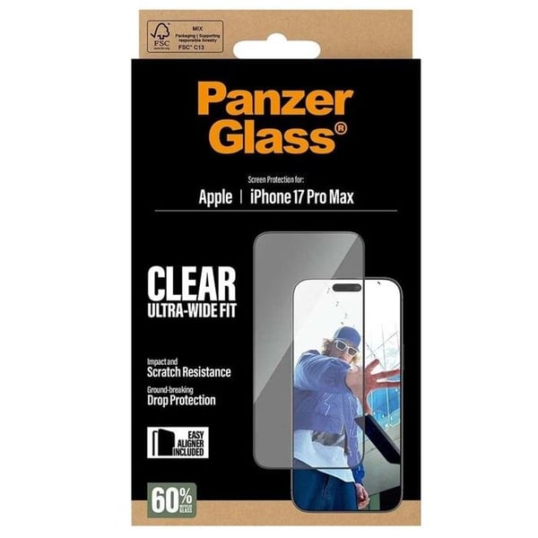 Skærmbeskyttelse - PANZER GLASS - iPhone 17 Pro Max - Tempereret Glas - Høj Modstand - Ultra Gennemsigtig