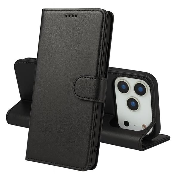 Coque för iPhone 17 PRO MAX - Svart Plånbok med Magnetisk Lock och Kortfack Phonillico®