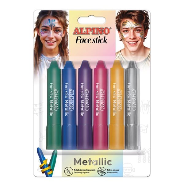 Metallisk sminkset - Alpino - 6 stänger - Enkel applicering - Stick 5 g - Krämig textur - Intensiva färger