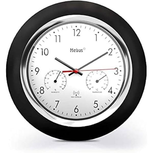 Väggklocka - MEBUS - Modell 19453 - Termometer - Hygrometer - 24 cm Svart