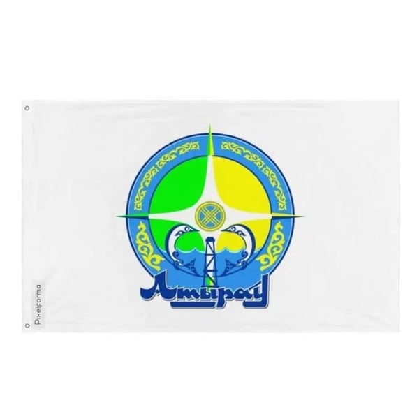 Flagga Atyraou – 128 x 192 cm – Hållbar Polyester – 2 Metallöglor – Inomhus / Utomhus – Pixelforma