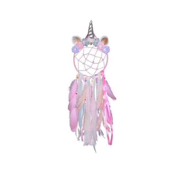 Unicorn Dream Catcher krans av blommor och färgade fjädersensor