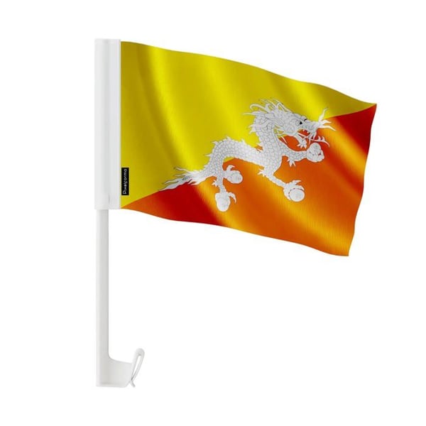 Bhutan Bilflagga – 14 x 21 cm – Polyester Tyg – Fäste på Fönster – 20 stycken – Pixelforma