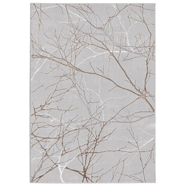 Modern grå matta med abstrakta grenmönster och marmor-effekt (Dimension: 200x290 cm - Färg: Grå)