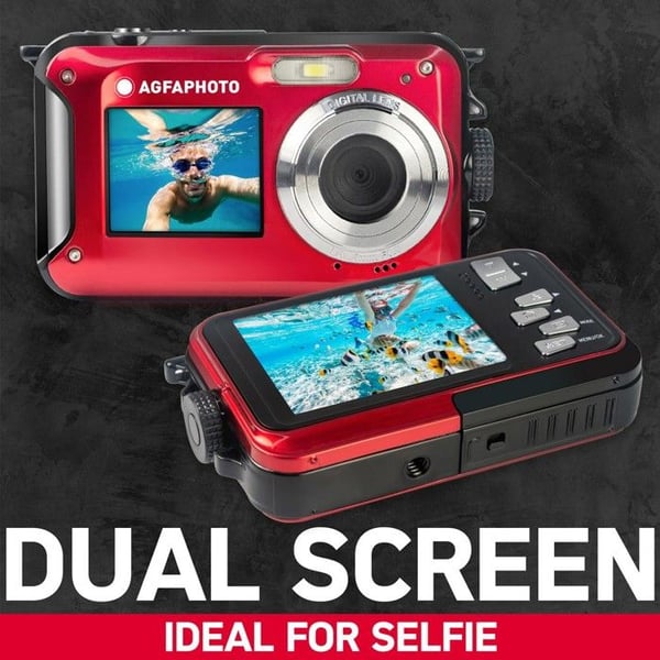 AGFA PHOTO Realishot WP8000 - Vattentät digitalkamera 24 MP, Full HD-video, dubbel skärm, 16x zoom, stabilisator - Röd
