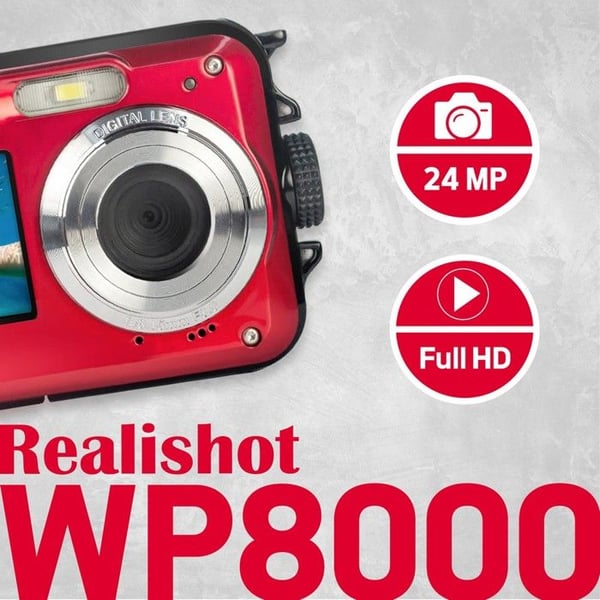 AGFA PHOTO Realishot WP8000 - Vattentät digitalkamera 24 MP, Full HD-video, dubbel skärm, 16x zoom, stabilisator - Röd