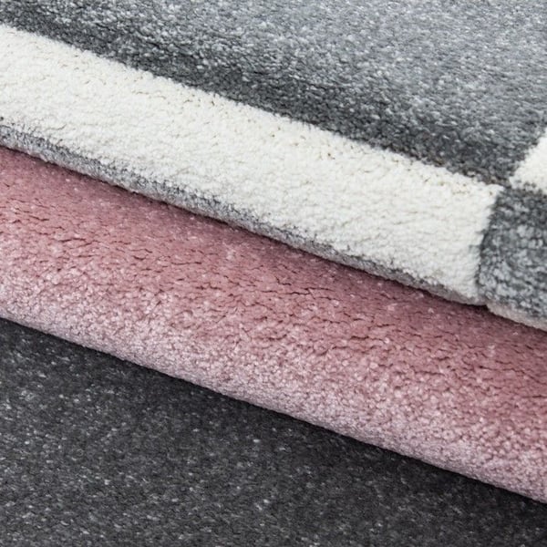 Kortluggad matta, Rutigt mönster, Färg Rosa, Matta för Vardagsrum, Jutebaksida (Dimension: 240X340 cm)