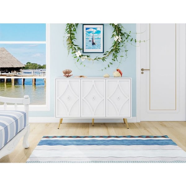 Sidebord - MUVOE - Buffet med 3 døre - Hvid - Massiv MDF - Gyldne ben