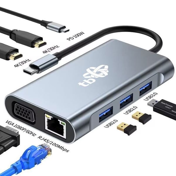 HUB USB - TB PRINT - AKTBXVA8W1UHVRJ - 8-i-1 adapter - HDMIx2 - USB VGA RJ45 PD