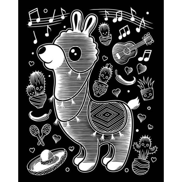 Paillettkonst - Holografisk Kawaii Lama Skraptavla Musiker
