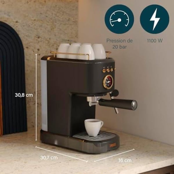 Espressomaskin - PRINCESS - 1100W - 20 Bar - Reservoar 1,2L - Kompatibel med Malt Kaffe och Kapslar