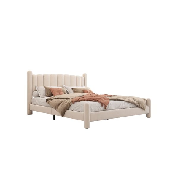 Verhoiltu sänky - MUVOE - 180x200cm - Tyylikäs pääty - Beige sametti - Helppo kokoaminen