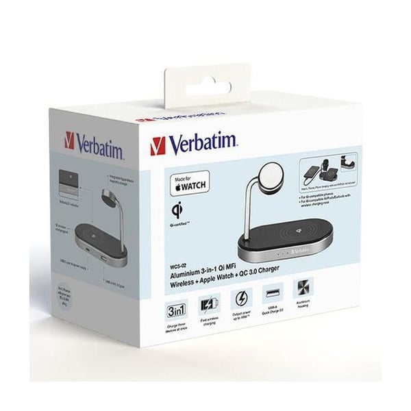 Laddstation - VERBATIM - WCS-02 - Aluminium - Trådlös Qi - Kompatibel med Apple Watch