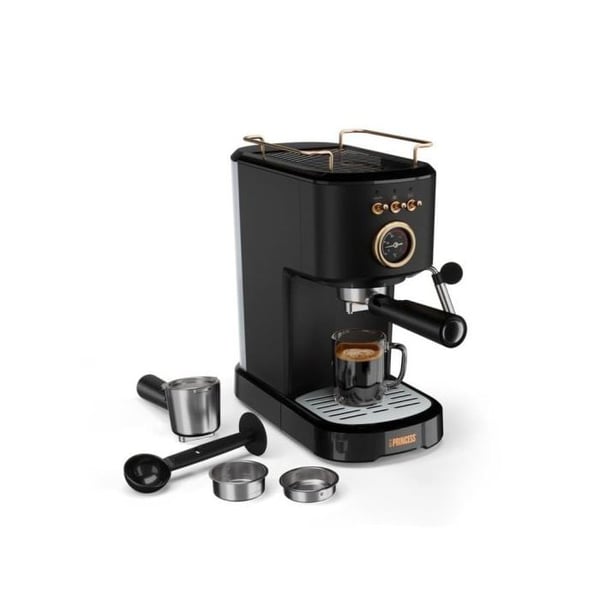 Espressomaskin - PRINCESS - 1100W - 20 Bar - Reservoar 1,2L - Kompatibel med Malt Kaffe och Kapslar