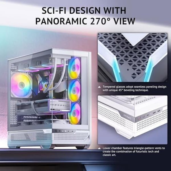 Antec C7 ARGB White, RTX 40 GPU-stöd, 4 x 120 mm ARGB PWM-fläktar ingår, vertikal kylning, Type-C 10 Gbps,