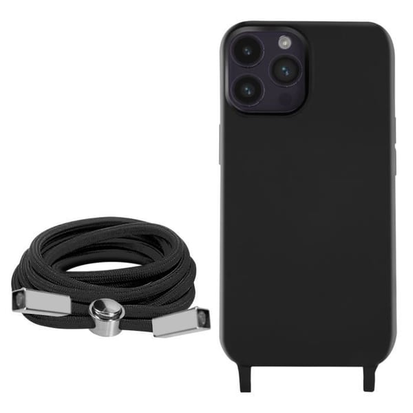 Coque - iPhone - 14 Pro - Semi-rigide - Nylon snodd - 80cm svart