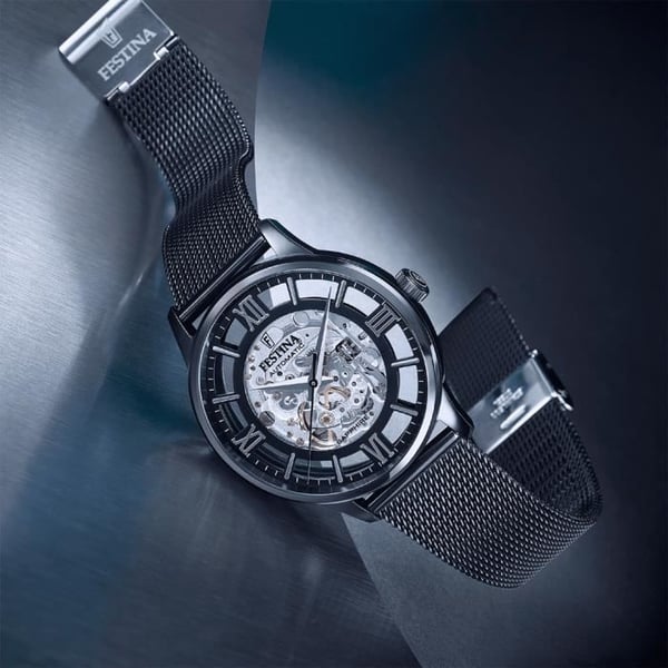 Klocka Herr - FESTINA - AUTOMATISK - Svart Stål - Rund - 41 mm
