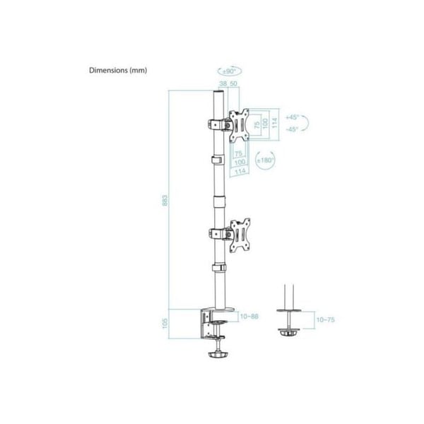TooQ DB1233TNV-B skrivbordstöd för 2 skärmar 13-32" vertikalt svart stål