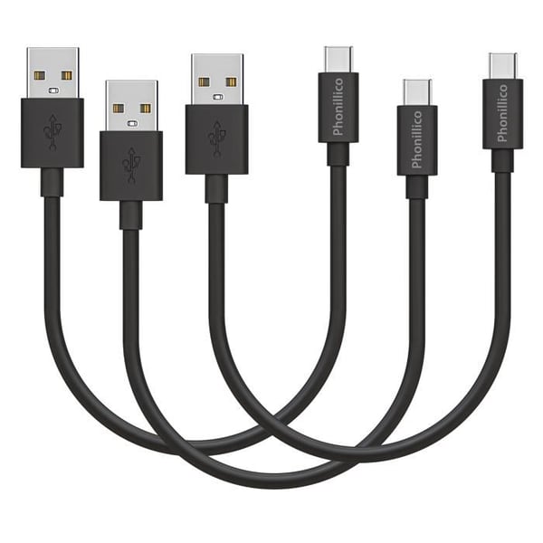 Lot 3 Kablar 20cm USB-C Svart för Sony Xperia X COMPACT-XA1-XA2-ULTRA Phonillico®