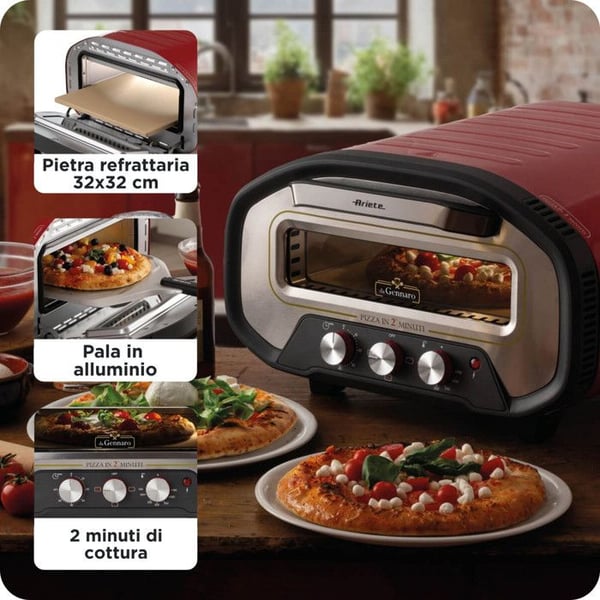 Ariete Forno Pizza Da Gennaro 3901 Rød 2200W 430°C Bagning 2 Minutter