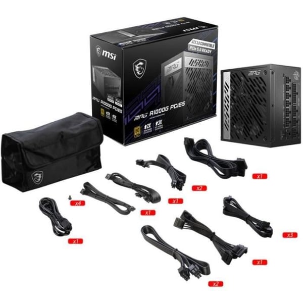 Alimentaatio PC - MSI - 306-7ZP7C11-CE0 - MPG A1000G PCIE 5 - ATX 3.0 - 80+ Gold