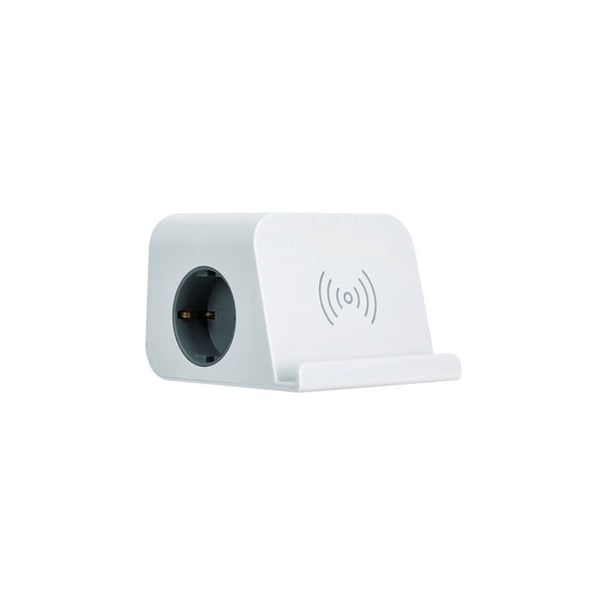 Bas Kombiflat 2 Schuko-uttag 16a 250 V ~ + 2 Usb A + 2 Usb C + Trådlös laddning med stöd i vitt och fäste