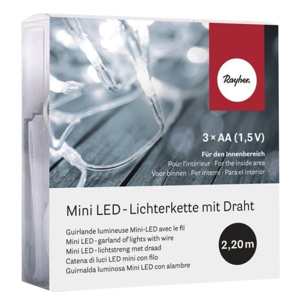 Mini-ljusslinga LED för inomhusbruk, 220cm, 20 ljus, batteridriven, vit