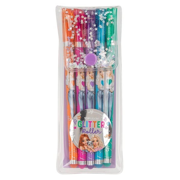 Målarbok - Depesche - Topmodel - 5 glittrande gelpennor - Praktiskt fodral - Multicolor