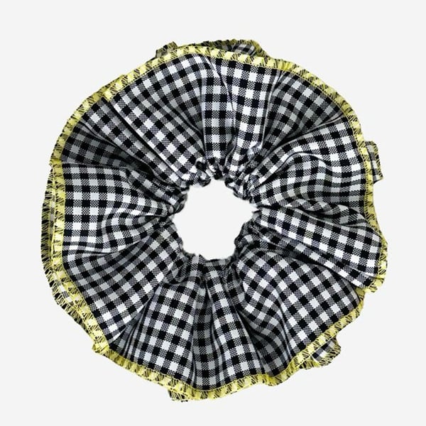 Chouchou Maxi - AVIZAR - Vichy Svart och Gul - Fållad Tyg - Franjade Avslutningar - Chic Accessoar