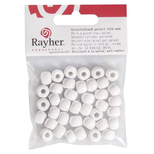 Stora hål pärlor, polerade, 10/8 mm, 39 st, vit