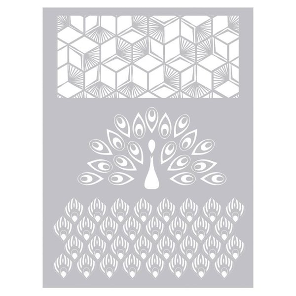 Påfågel polymerlera stencil 15,3 x 11,4 cm