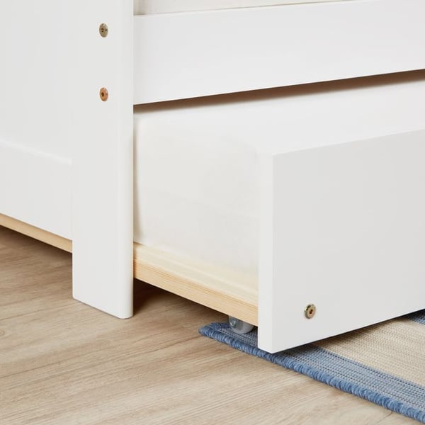 Säng i trä 90 x 200 cm, vit | konvertibel till dubbelsäng | våningssäng | med ribbotten | utdragssäng