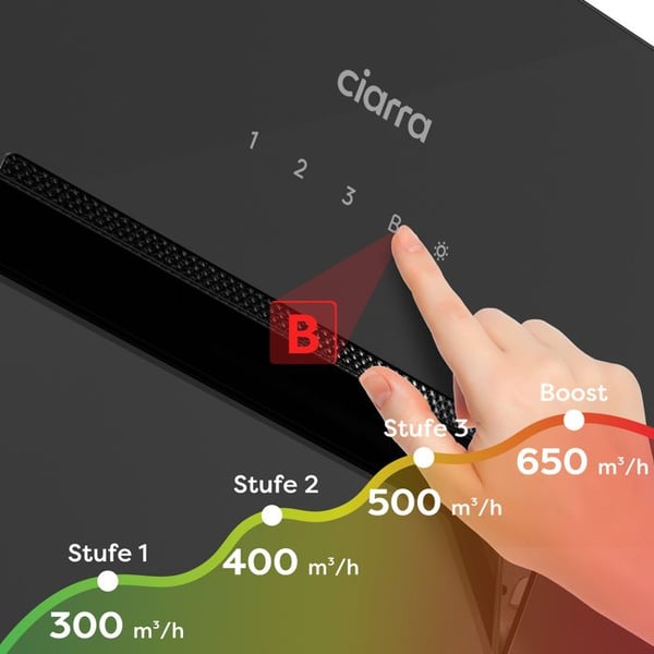 CIARRA Lutande huva 60 cm Wi-Fi-ansluten Booster A+++ LED-skärm med automatisk öppning