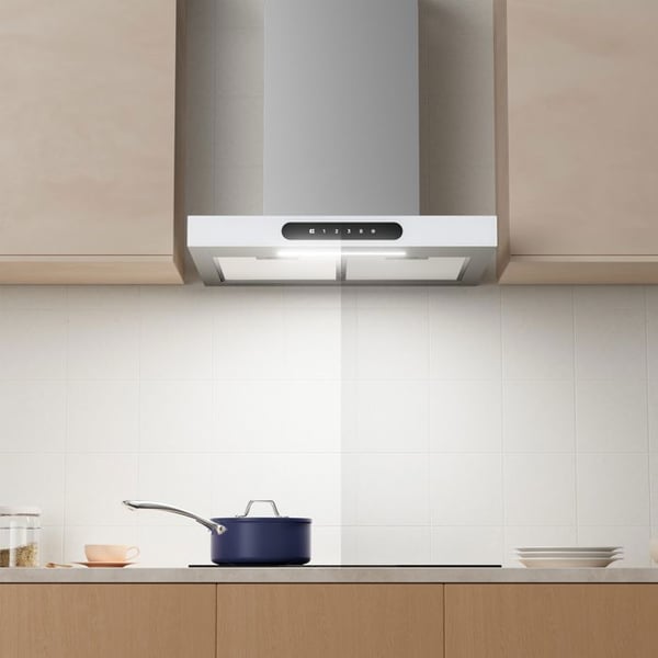 CIARRA Connected Hood 60cm Flash Touch Panel 650m3/h 4 Speeds Booster 2st Kolfilter Klassificerat A+++ Vitt glas och rostfritt stål