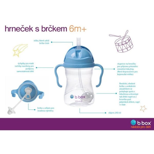 Baby kop - B.BOX - Krus med sugerør - 240 ml - Grå - Tåler opvaskemaskine