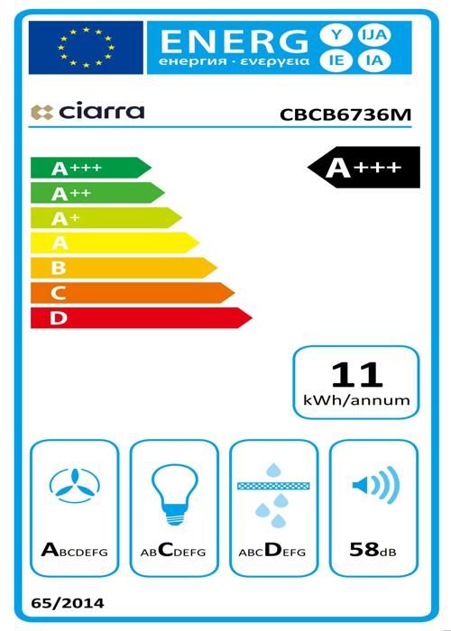 CIARRA Lutande huva 60 cm Wi-Fi-ansluten Booster A+++ LED-skärm med automatisk öppning