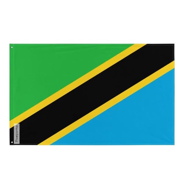 Tanzanias flagga – 192 x 288 cm – Hållbar polyester – 2 metallöglor – Inomhus / Utomhus – Pixelforma