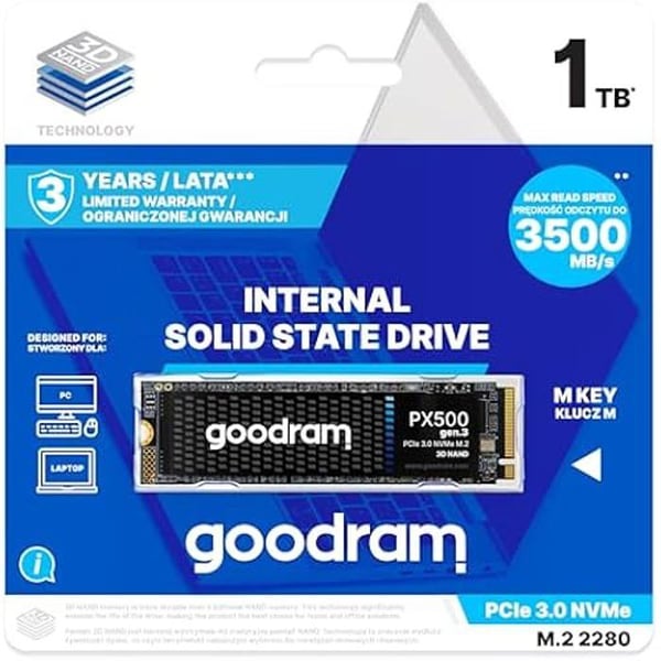SSD-disk - GOODRAM - PX500 Gen. 3 M.2 - 1 To - PCIe Gen. 3 x4 - Hastighet 3500 Mo/s