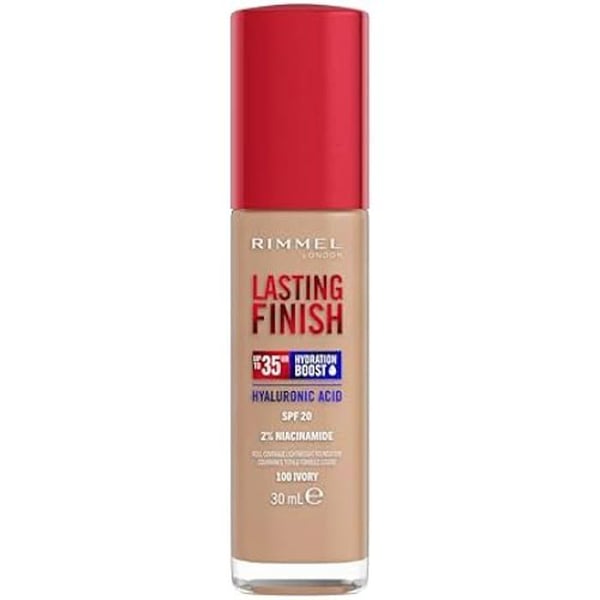 Rimmel London Lasting Finish Foundation - 100 Ivory - Long Wear - Moisturizing - Vegan Formula - 30 ml